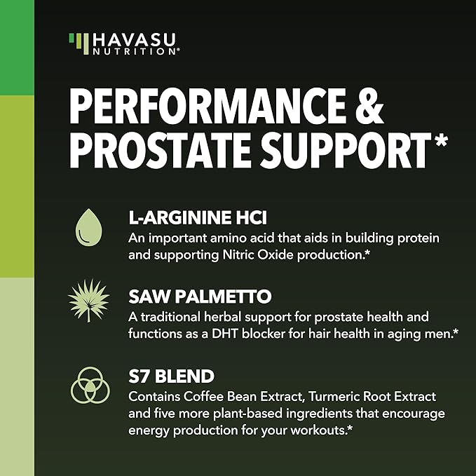 L Arginine Saw Palmetto for Men Prostate Supplement - Nitric Oxide (NO) & Prostate Support Supplement for Ultimate Male Health - Endurance Performance & Urinary Health - Vegan, 60 Count 1 Month Supply