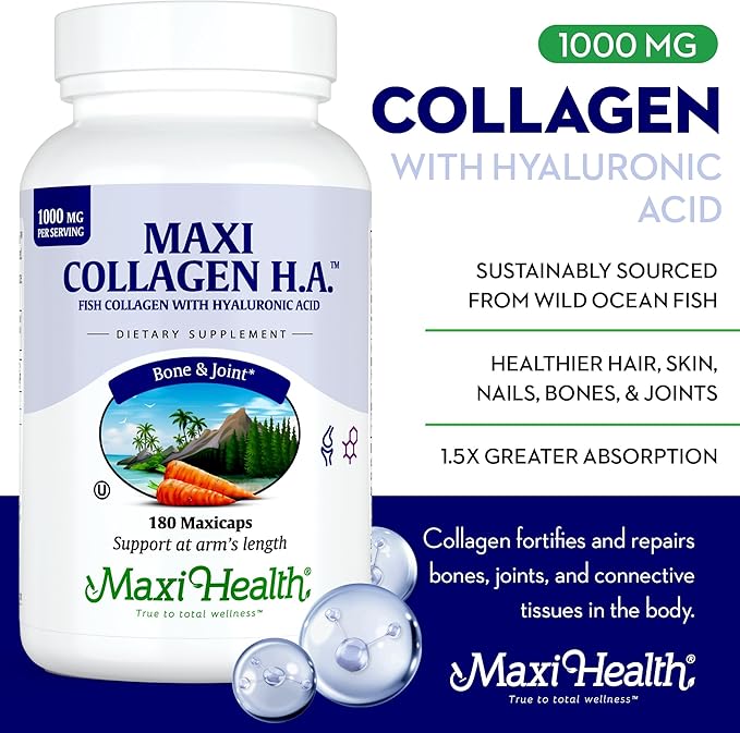 Collagen with Hyaluronic Acid Capsules - 1.5X More Efficient Absorption - Kosher Type I Hydrolyzed Marine Collagen Capsules Hyaluronic Acid Supplements for Hair, Skin, Nails, Joint & Bone Health, 180