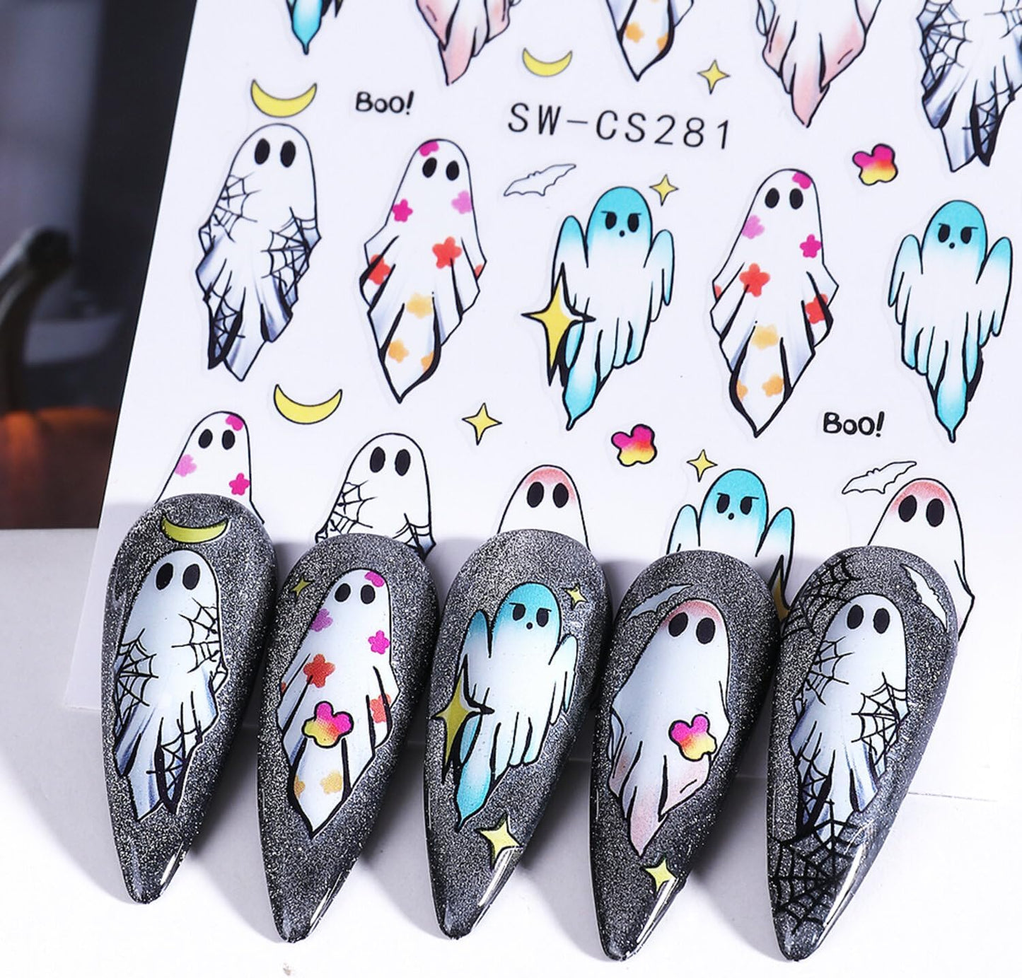 Halloween Nail Stickers for Nail Art Cute Ghost Black Cat Pumpkin 3D Self-Adhesive Nail Decals Nail Art Supplies Ghost Skull Flame Pumpkin Nails Design Manicure Stickers for Nails Decoration 6Sheets