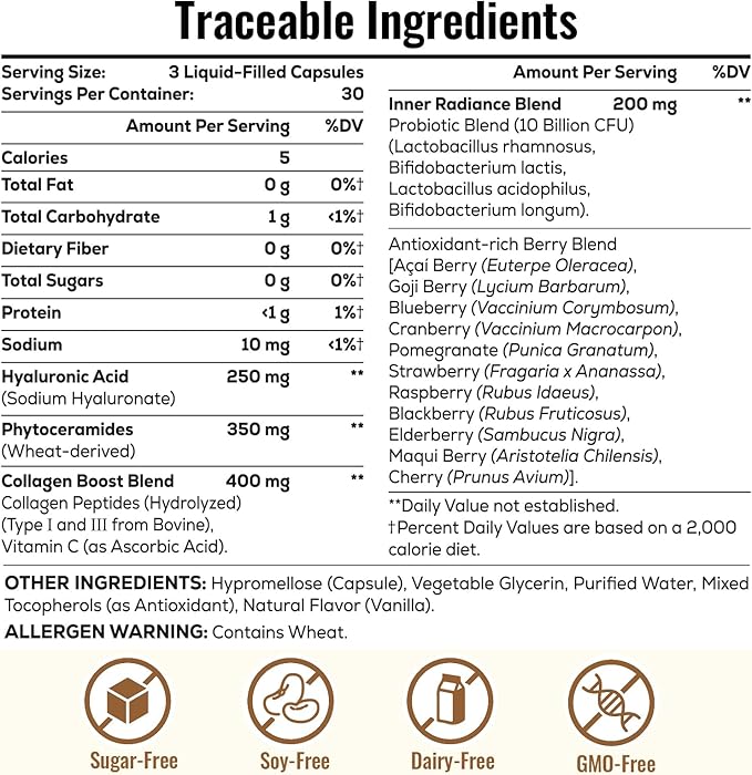 Hyaluronic Acid Capsules - Hylunaric Acid 1200 mg, with Collagen Peptides, Vitamin C, Phytoceramides - Hyaluronic Acid Supplement for Skin, Eyes, Bones, Gastrointestinal (2 Pack)