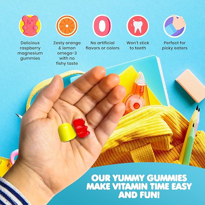 DR. MORITZ Kids Magnesium and Kids Omega 3 Gummies Bundle - Includes Low Sugar Calm Magnesium Gummies for Kids (120 Count, 2 Pack) and Vegetarian Omega 3 Gummies for Kids (90 Count), No Fish Oil