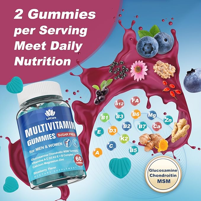 Multivitamin for Women 50+ & Men, Sugar Free Methylated Multivitamin Gummies with Glucosamine Chondroitin MSM for Senior, Chewable Multi Vitamin D3 K2 & A C E, B Complex, Algae Calcium Magnesium