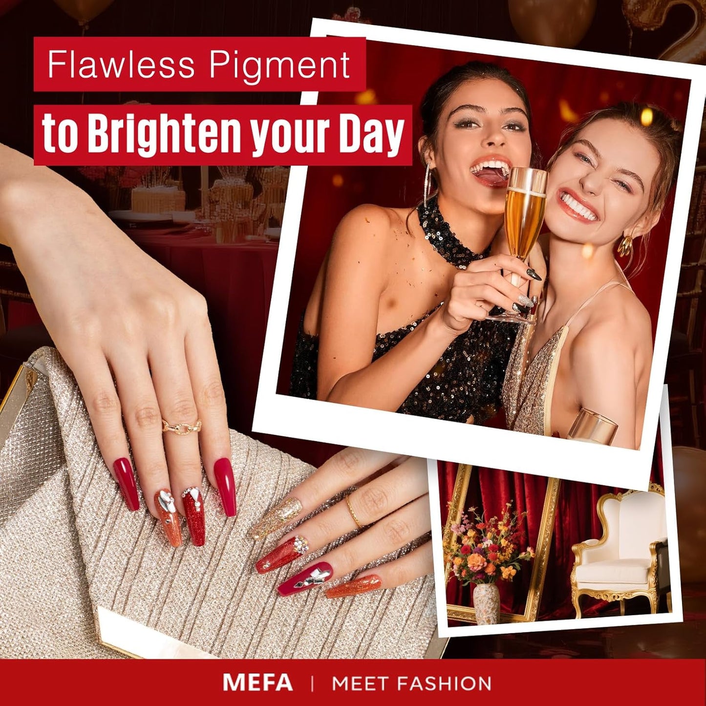 MEFA Red Gel Nail Polish Set, 6 Colors Gel Polish Kit Popular Burgundy Glitter Nail Polish Soak Off Rose Dark Red Shimmer DIY Home Salon Manicure Gifts for Women Girls 2025