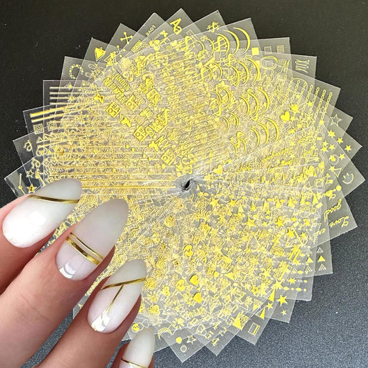 30 Sheets Gold Nail Stickers Decals Gold Star Line Nail Decals 3D Self-Adhesive Nail Art Stickers Flower Butterfly Nail Supplies for DIY Acrylic Nails for Women