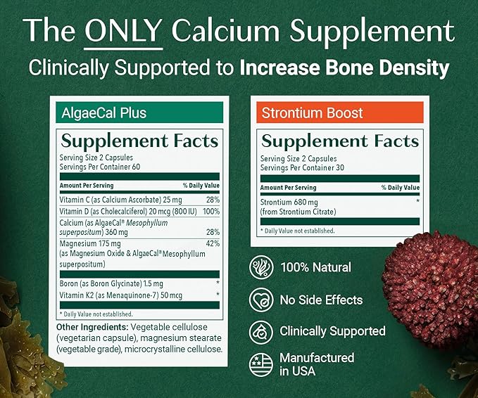 ALGAECAL Bone Builder Pack - Organic Red Algae Calcium Supplement. with 16 Essential Bone Strength Nutrients. Clinically Supported to Increase Bone Density Within 6 Months––Guaranteed! - 3 Months