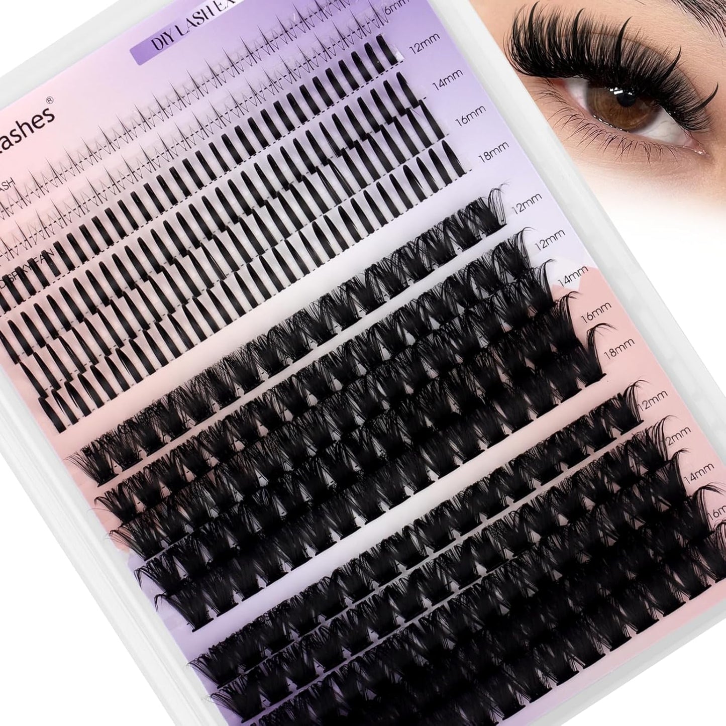 Lash Clusters DIY 12-18mm Mega Thick Lash Extension Individual Spike Mink Lash Clusters with Bottom Lashes Spiky Volume Eyelash Extension for Self Use(80+100D)