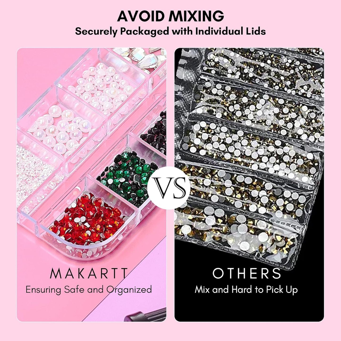 Makartt Rhinestone Glue Kit, 8ml Gel With Brush Pen Tip, Mixed Color Rhinestones, Pearls, Diamonds & Iridescent Crystals for Nail Art, DIY Home Decor, Christmas Design