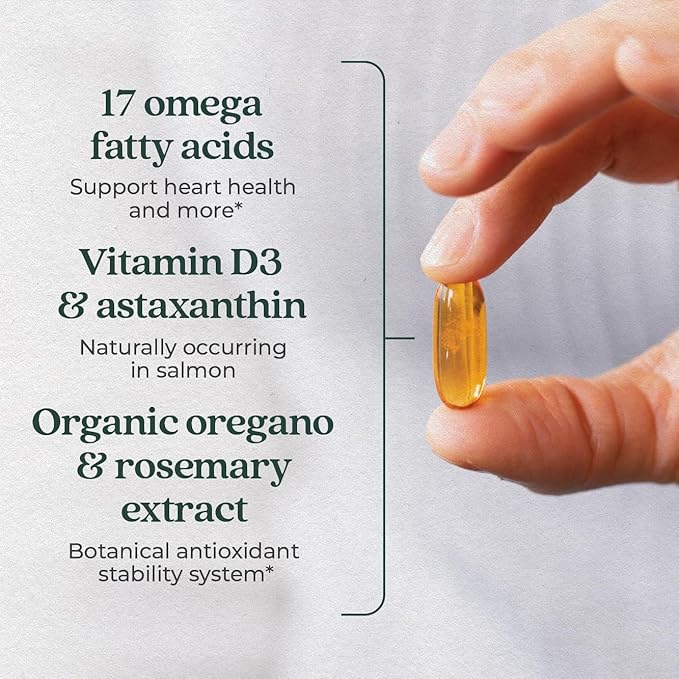 New Chapter Wholemega Fish Oil Supplement - Wild Alaskan Salmon Oil with Omega-3 + Vitamin D3 + Astaxanthin + Sustainably Caught - 60 ct, 1000mg Softgels
