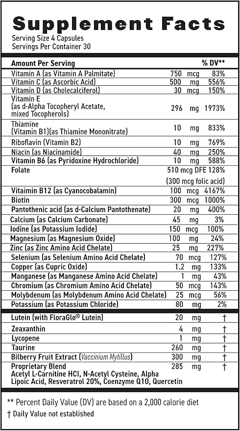 MaxiVision® AREDS 2 Whole Body Formula - AREDS 2 Eye Vitamins w/Lutein and Zeaxanthin - for Macular Support - Eye Supplements for Eye Strain - 120 Capsules Count, 1 Bottle
