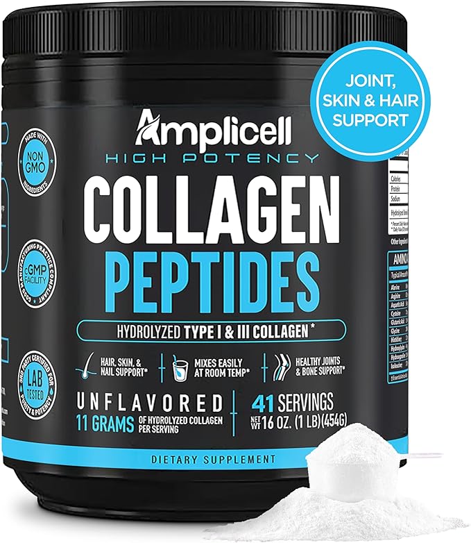 Collagen Peptides Powder - Hydrolyzed Type 1 & 3 Collagen for Hair, Skin, Nails & Joints - Unflavored Multi Collagen Protein - Grass-Fed, Keto & Paleo Friendly Collagen for Women & Men - 41 Servings