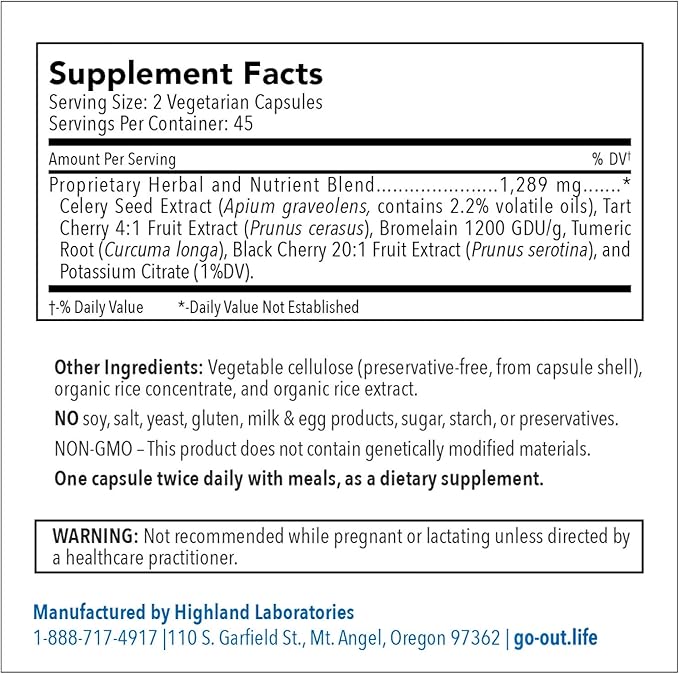 Go Out Daily Maintenance - Natural Uric Acid Support with Tart Cherry, Celery Seed, and Turmeric - Vegan, Non-GMO, Gluten-Free Supplement for Joint Comfort and Healthy Kidney Function 90 Capsules