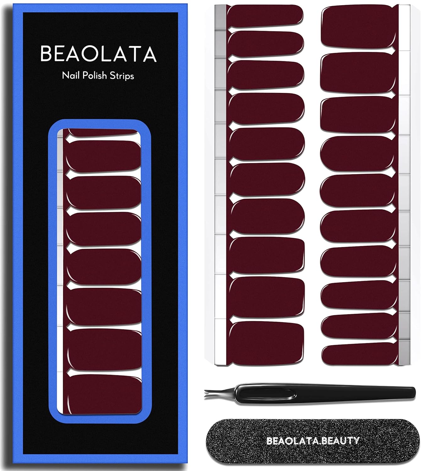 Nail Polish Strips Long Lasting, 20Pcs Wraps, Easy Apply& Remove Salon Quality Gel Nail Stickers (Vineyard Dar Red)