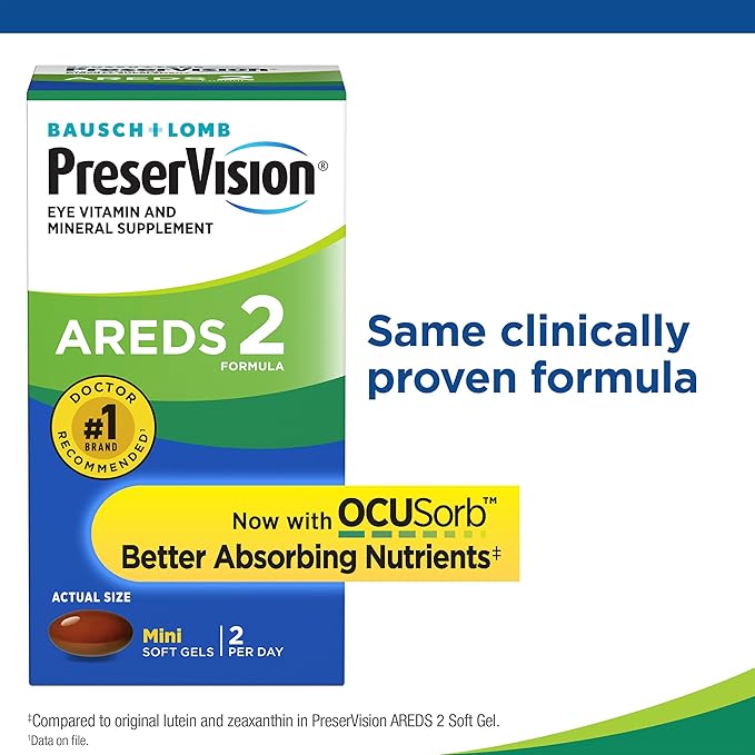 PreserVision AREDS 2 Eye Vitamin & Mineral Supplement, Contains Lutein, Vitamin C, Zeaxanthin, Zinc & Vitamin E, 60 Minigels (Packaging May Vary)