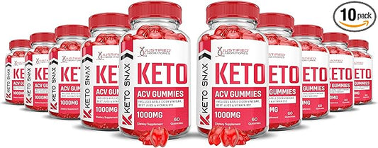 (10 Pack) Keto Snax Keto ACV Gummies Advanced Formula 1000MG Keto Snax Keto Gummies Apple Cider Vinegar Formulated with Pomegranate Beet Juice Powder B12 Vegan Non GMO 600 Gummys