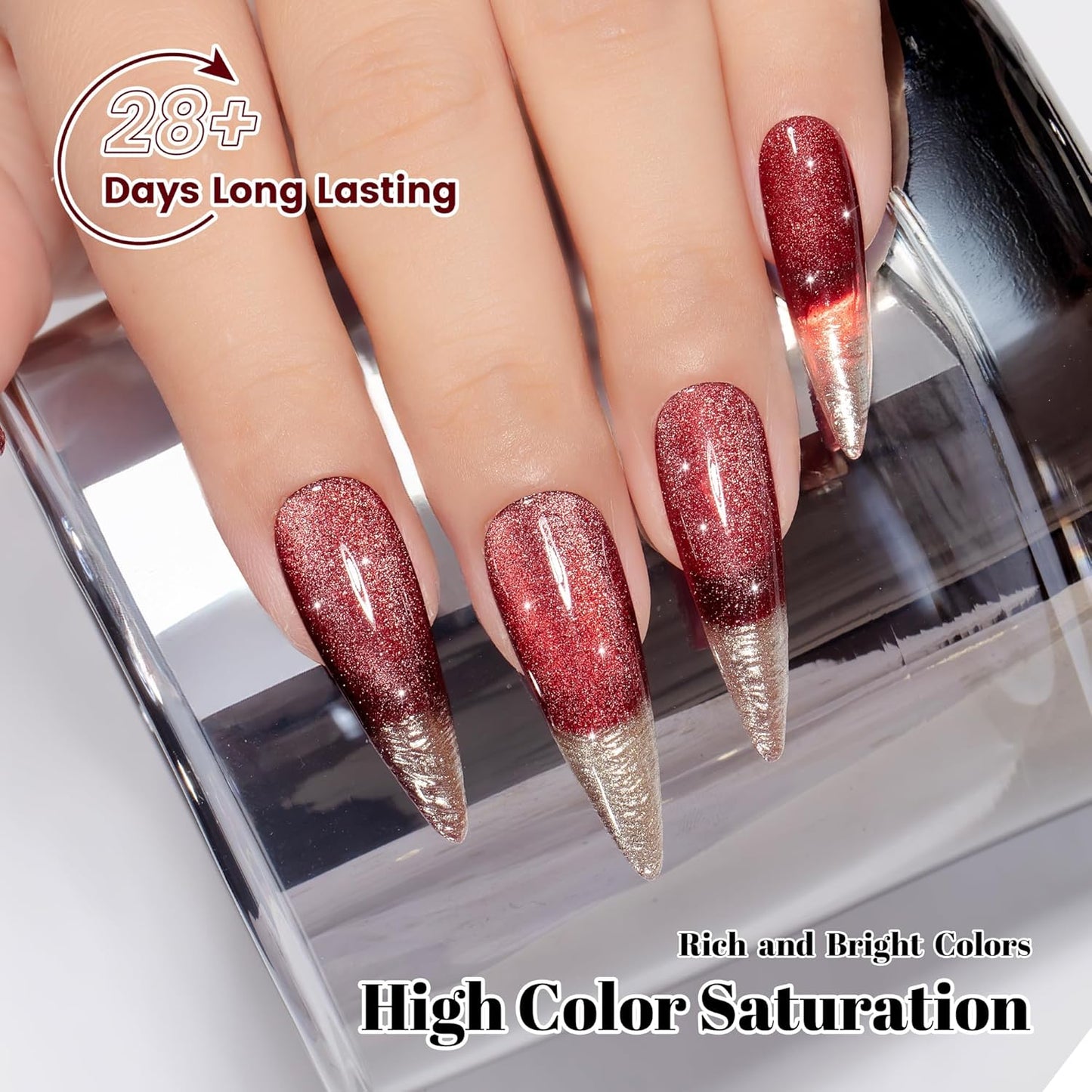 YTD Likomey Cat Eye Gel Nail Polish,Berry Red 15ml Translucent Neutral Jelly Glitter Sheer UV Magnet Blood Red Fall Winter UV Color Varnish with Magnetic Stick,MY302