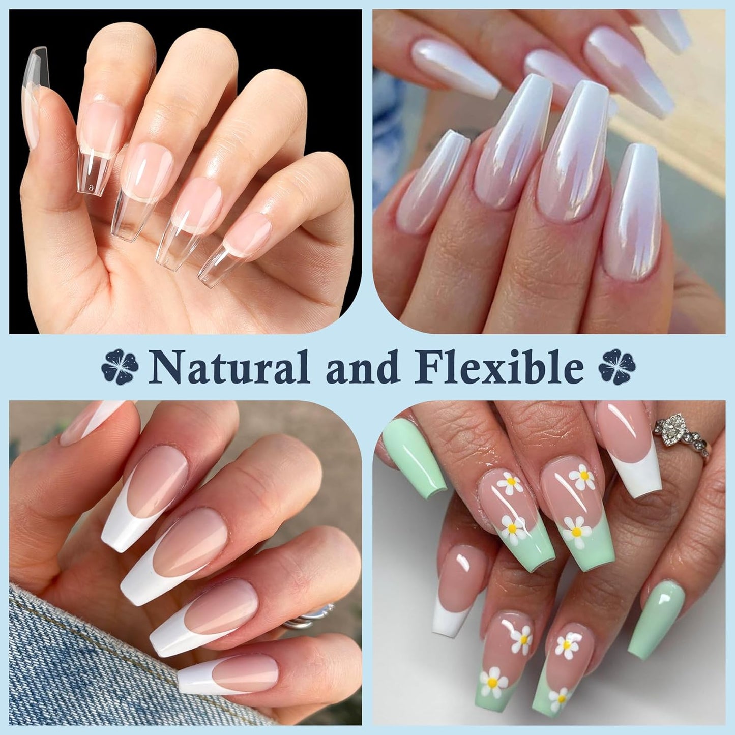 Medium Coffin Gel Nail Tips, 504pcs Soft Gel Pre-Shaped Acrylic Fake Nails, Half Matte Full Cover Clear Press on Flase Nail Tips for Extension Nail Manicure Home DIY 12 Sizes Gelly Tips