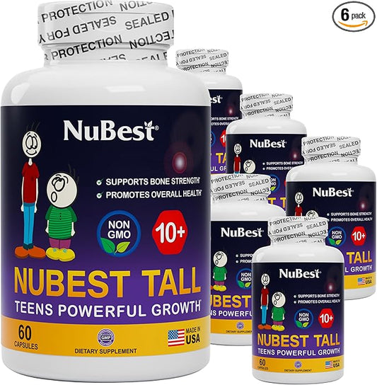 NuBest Tall 10+ - Height Growth Pills for Children (10+) & Teens Who Drink Milk Daily - 6 Pack