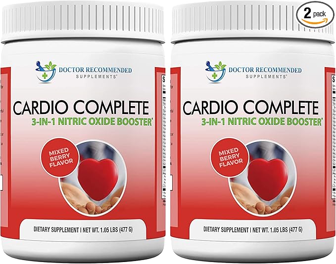 Cardio Complete - Heart Health Support Powder Supplement - 3-in-1 Nitric Oxide Booster with 5,000 L-Arginine, 1,000mg L-Citrulline, and Hawthorn Berry, 2 Pack