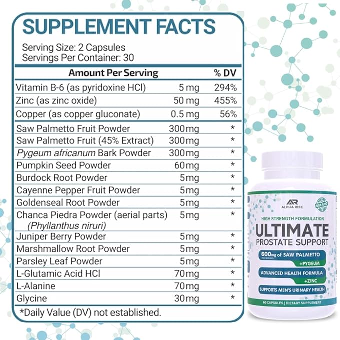 Best Over-the-Counter Prostate Support Health Supplement for Men - 600 mg Saw Palmetto 300mg Pygeum - 16 Herbs + Zinc - Relief from Enlarged Prostate & Stop Frequent Urination - 60 Capsules