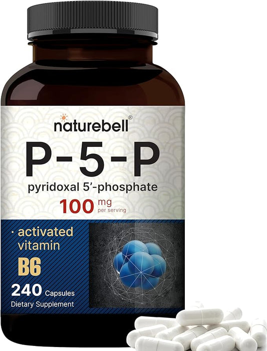 NatureBell P5P Vitamin B6 100mg Per Serving, 240 Capsules | Activated Pyridoxal 5 Phosphate Supplements – Essential B Vitamins for Brain & Memory Health – Non-GMO
