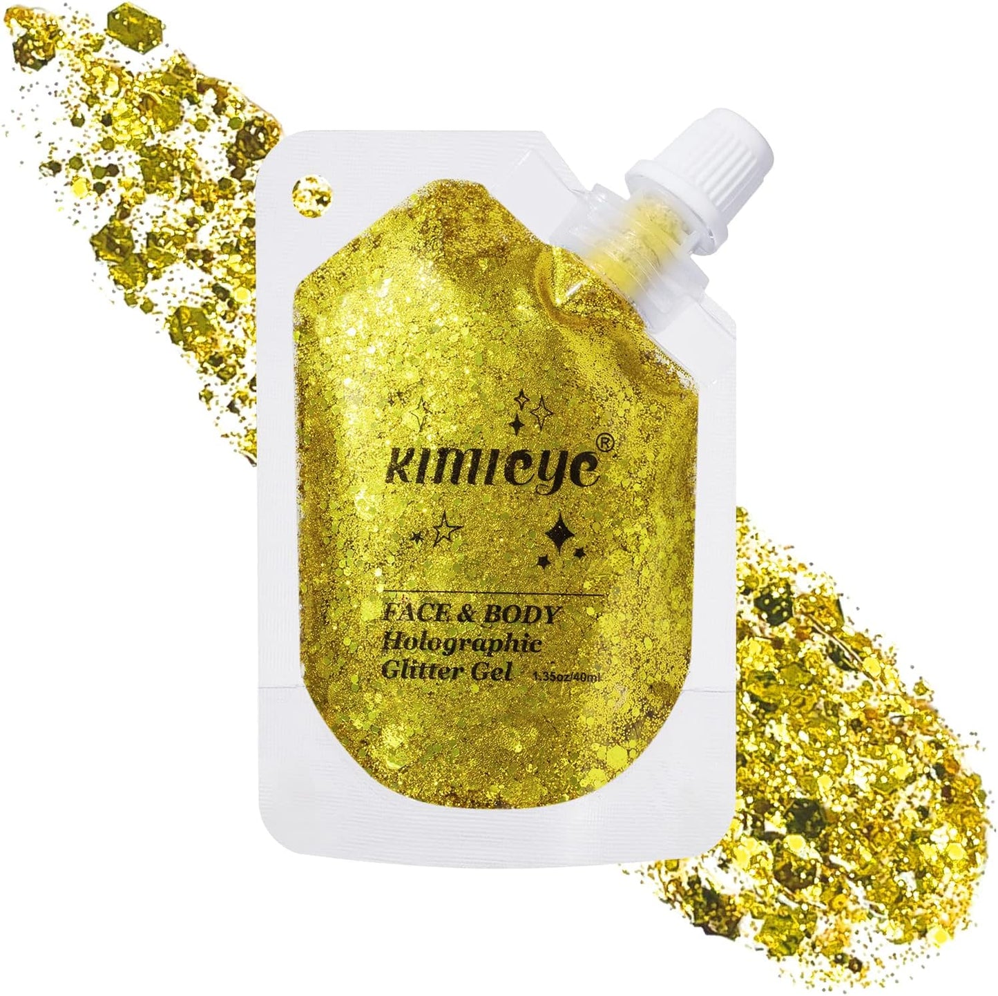 Holographic Face Glitter Gel Body Shimmer Makeup for for Hair, Face, Clavicle, Arm, Nail, Eyeshadow, Long Lasting Waterproof Mermaid Sequins Party Glitter for Rave Festival, 1.35oz (Pure Gold #11)
