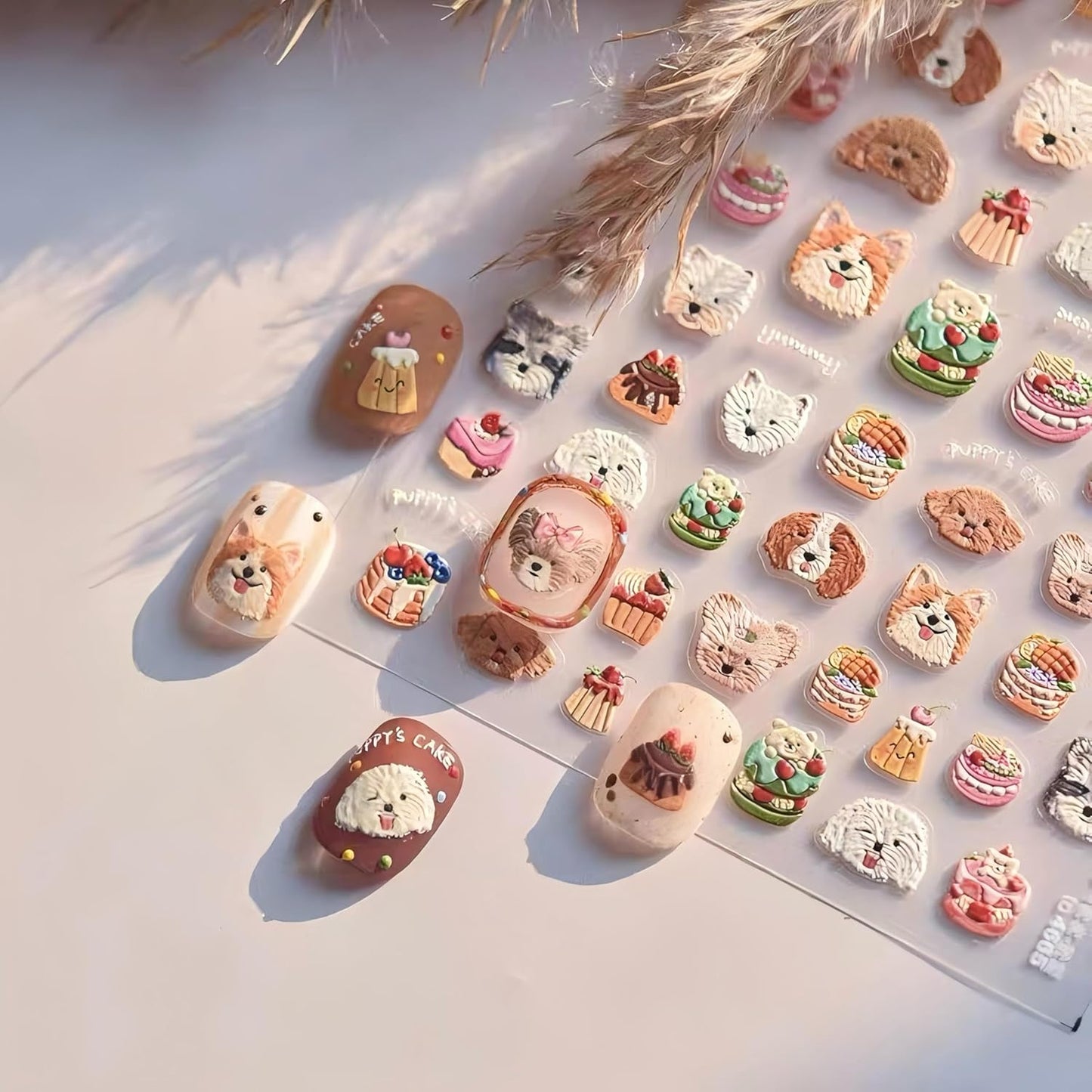 Dedyel Cute Nail Stickers 5D Embossed Cartoon Dog Kawaii Animal Self-Adhesive Nail Decals for Women Girls Kids Nail Art Decoration