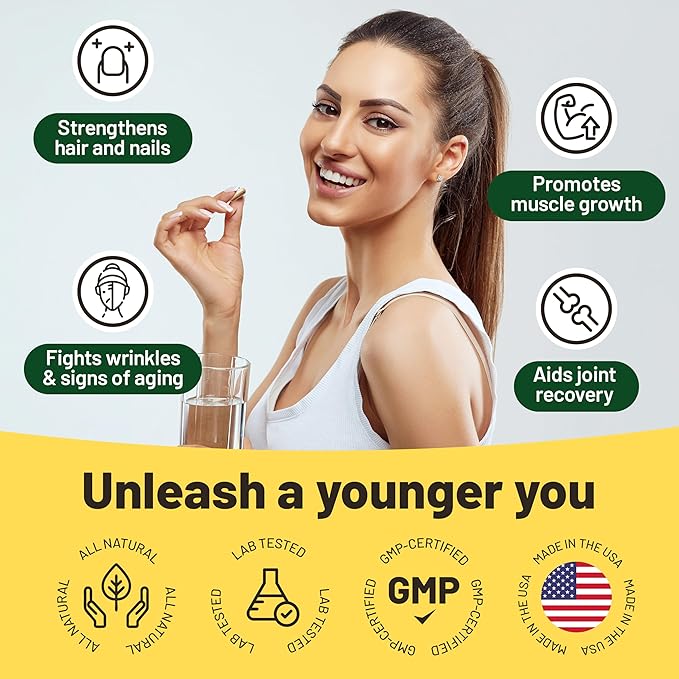 Vegan Collagen Supplements with Biotin for Hair, Skin, Nails & Joints - 2 Months Supply. Cruelty Free Plant Based Collagen Vegan, Vegetarian Collagen Booster Pills for Women and Men