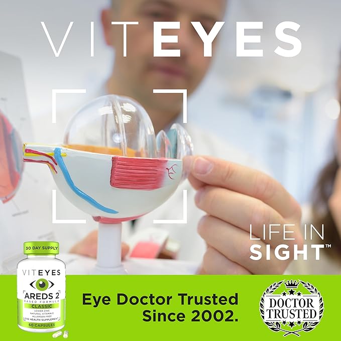 Viteyes AREDS 2 Eye Vitamins, Classic Macular Support, Allergen Free Capsules, with Natural Vitamin E, Vitamin C, Zinc, Copper, Lutein & Zeaxanthin, Eye Doctor Trusted, Manufactured in The USA, 60 Ct