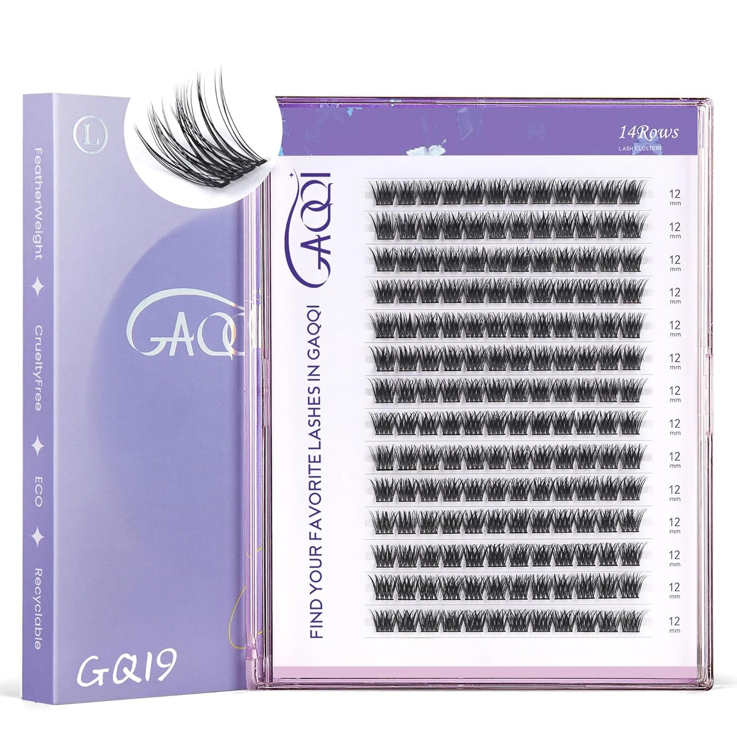 GAQQI Lash Clusters, GQ19 Individual Lashes 168pcs C Curl, DIY Lash Extension 12mm Length Only False Eyelash Clusters, Natural & Wispy Lash Wisps (GQ19,C Curl,12mm)