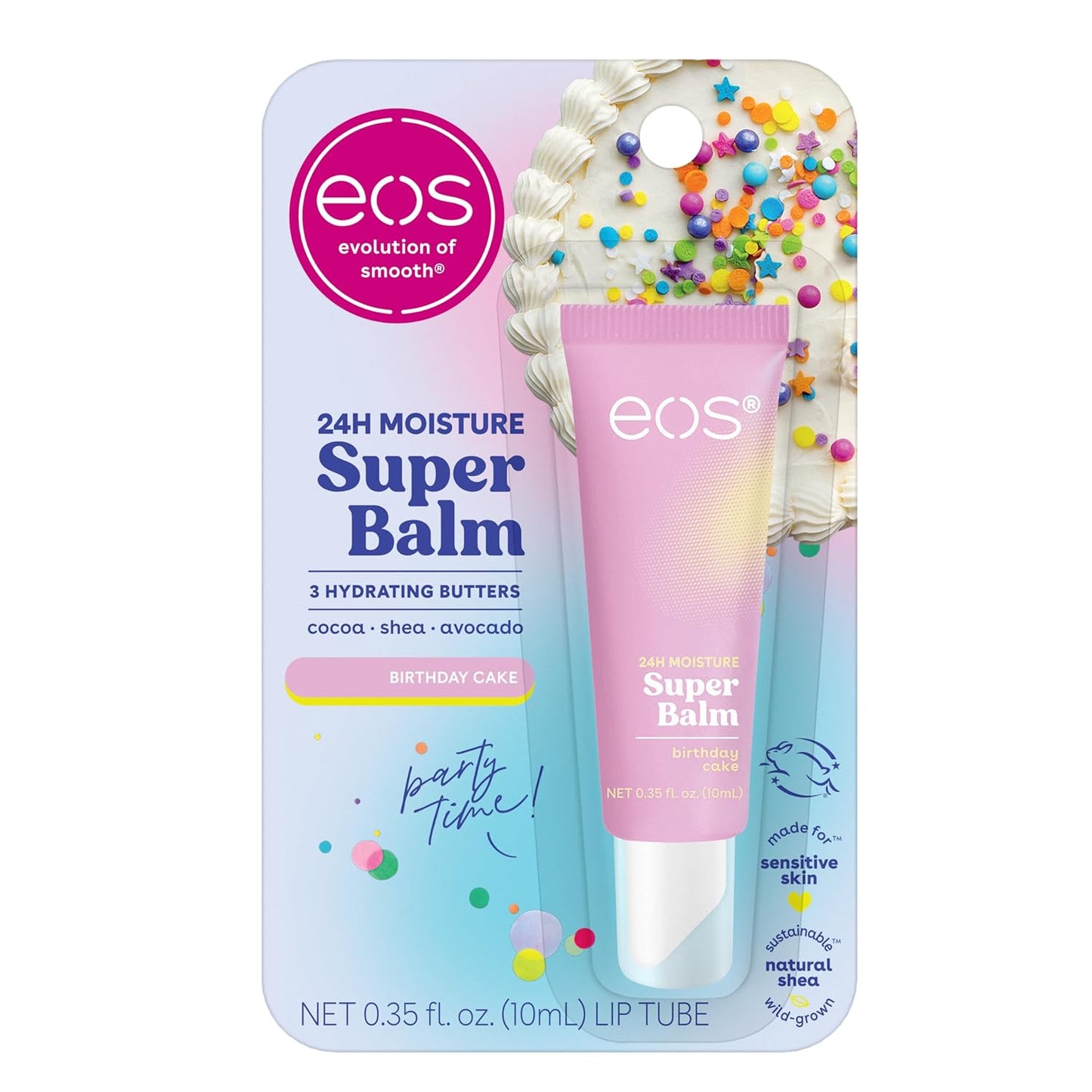 eos 24H Moisture Super Balm - Birthday Cake, Lip Mask, Day or Night Lip Treatment, Made for Sensitive Skin, 0.35 fl oz