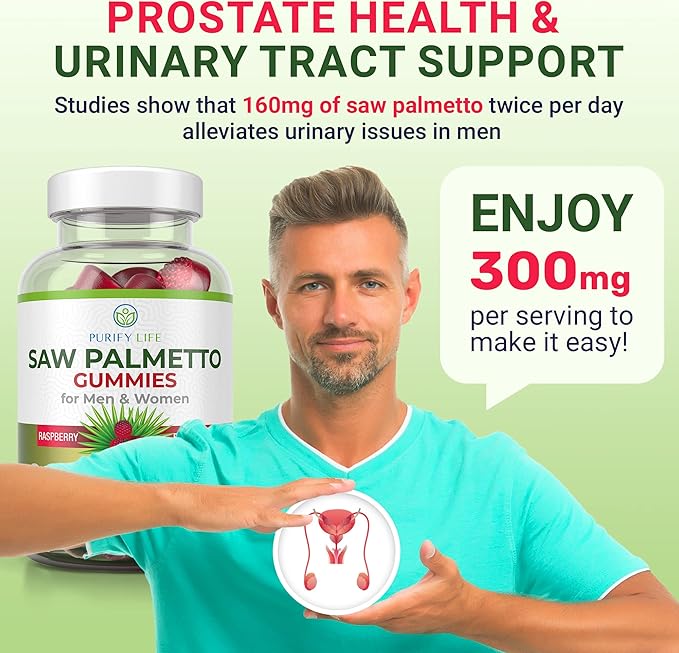 Vegan Saw Palmetto for Women & Men - Potent Saw Palmetto Extract, Prostate Supplements for Men, DHT Blocker for Womens Hair Growth, Hormonal Balance Gummies, PCOS Hair Loss, DHT Blocker, Gluten-Free