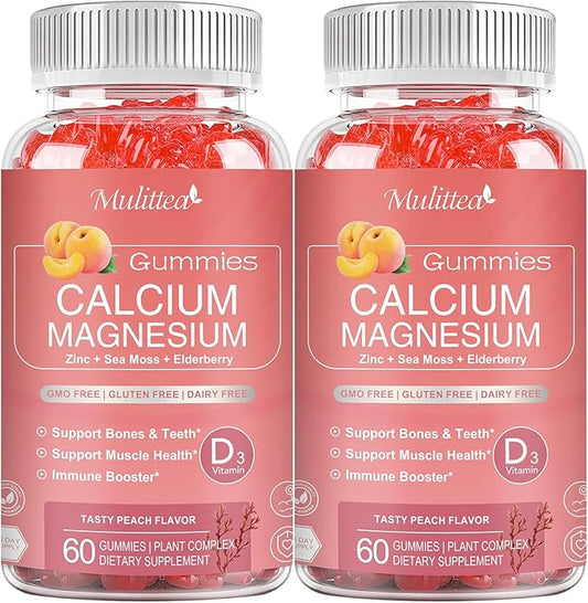 1200mg Calcium Gummies with D3,K2,Zinc - Plant Complex Calcium Magnesium Supplement with Glycinate,Potassium,Vitamin C &Whole Natural Food for Bone & Immune Support- 120 Chewable Gummy Sugar-Free