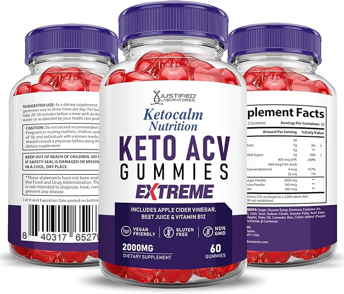 (2 Pack) Ketocalm Nutrition Keto ACV Gummies Extreme 2000MG Keto Calm Nutrition Keto Gummies Apple Cider Vinegar Formulated with Pomegranate Beet Juice Powder B12 Vegan Non GMO 120 Gummys