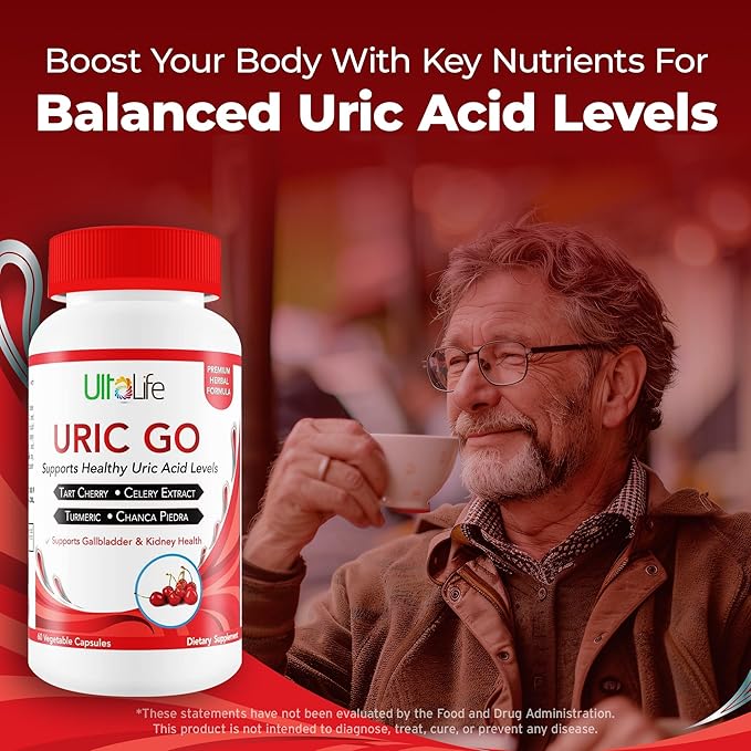 #1 URIC GO Uric Acid Cleanse Support Supplement for G.O.U.T - Natural Kidney Cleanse Detox Formula Chanca Piedra, Celery Seed, Tart Cherry, Cranberry, Pomegranate, Turmeric, Vegan Non-GMO 60 Capsules