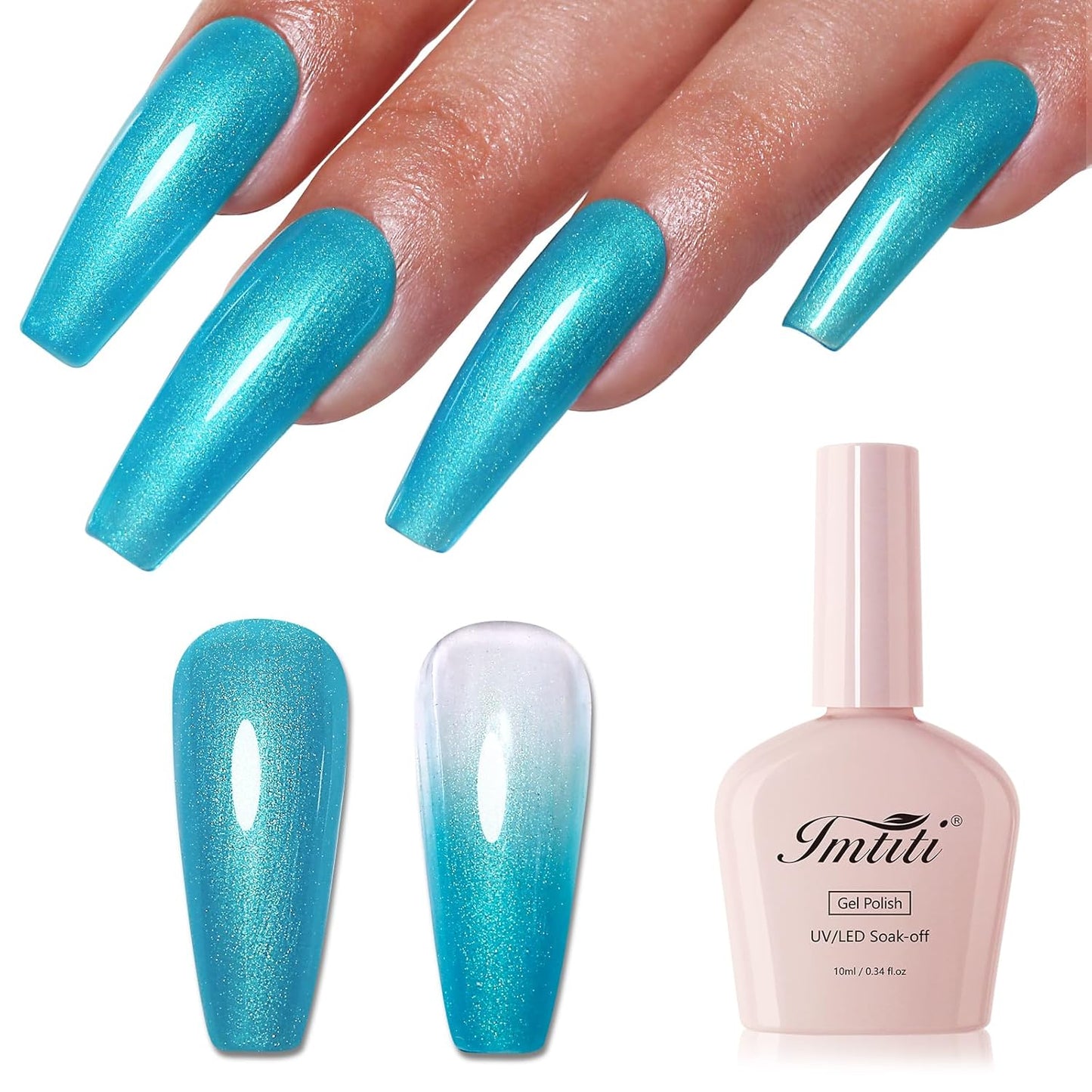 Imtiti Glitter Gel Nail Polish, Bright Blue Pearl Glitter Nail Gel Polish Diamond Shimmer Sparkle Soak Off UV LED Spring Summer Manicure 10ML