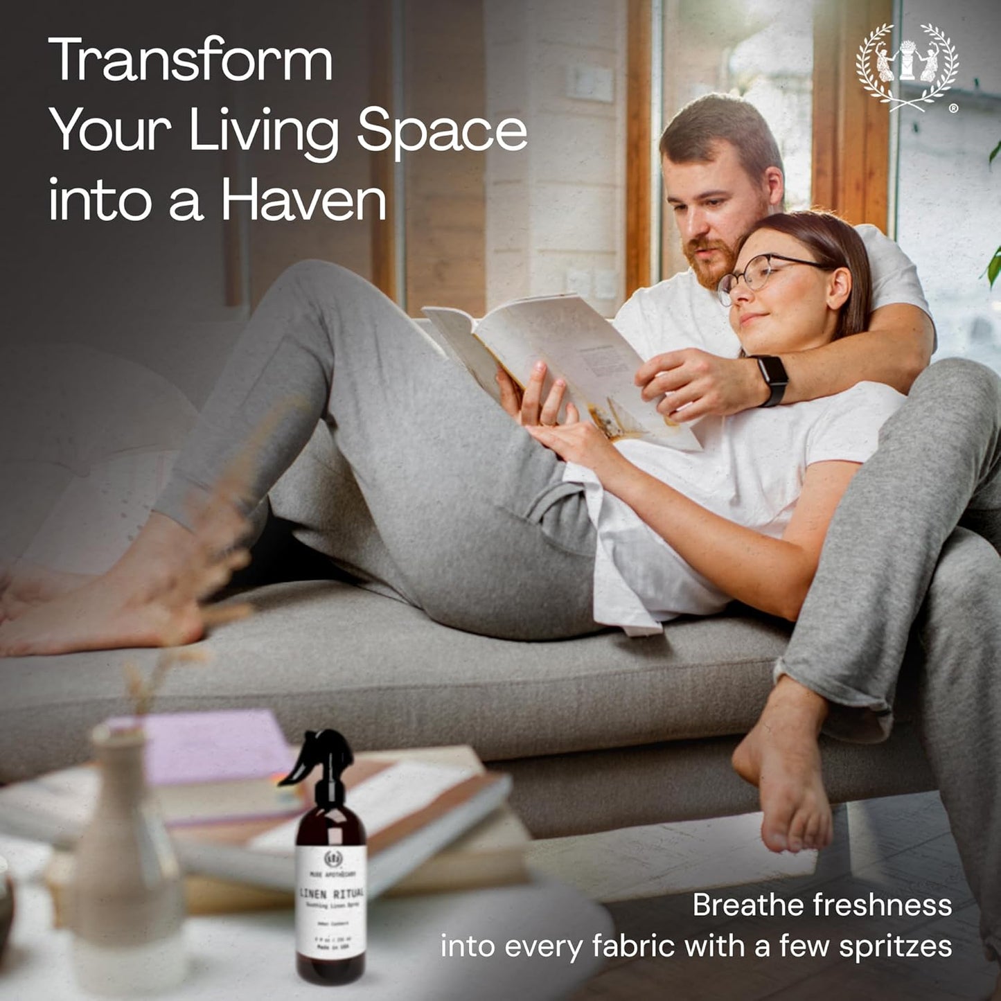 Muse Apothecary Linen Ritual - Aromatic, Soothing, and Relaxing Linen Mist, Laundry and Fabric Spray - Infused with Aromatherapy Essential Oils - 8 oz, Amber Cashmere, 2 Pack