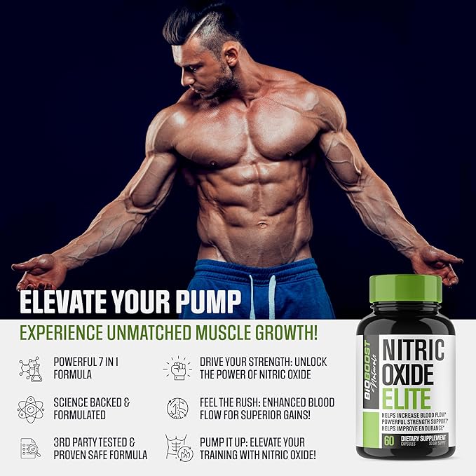 BioBoost | #1 Dosed Nitric Oxide Supplement Booster for Men | L Citrulline, L Arginine, Beta Alanine + 4 More Ingredients for Rapid Blood Flow, Skin Splitting Pumps, Strength - 60 Capsules