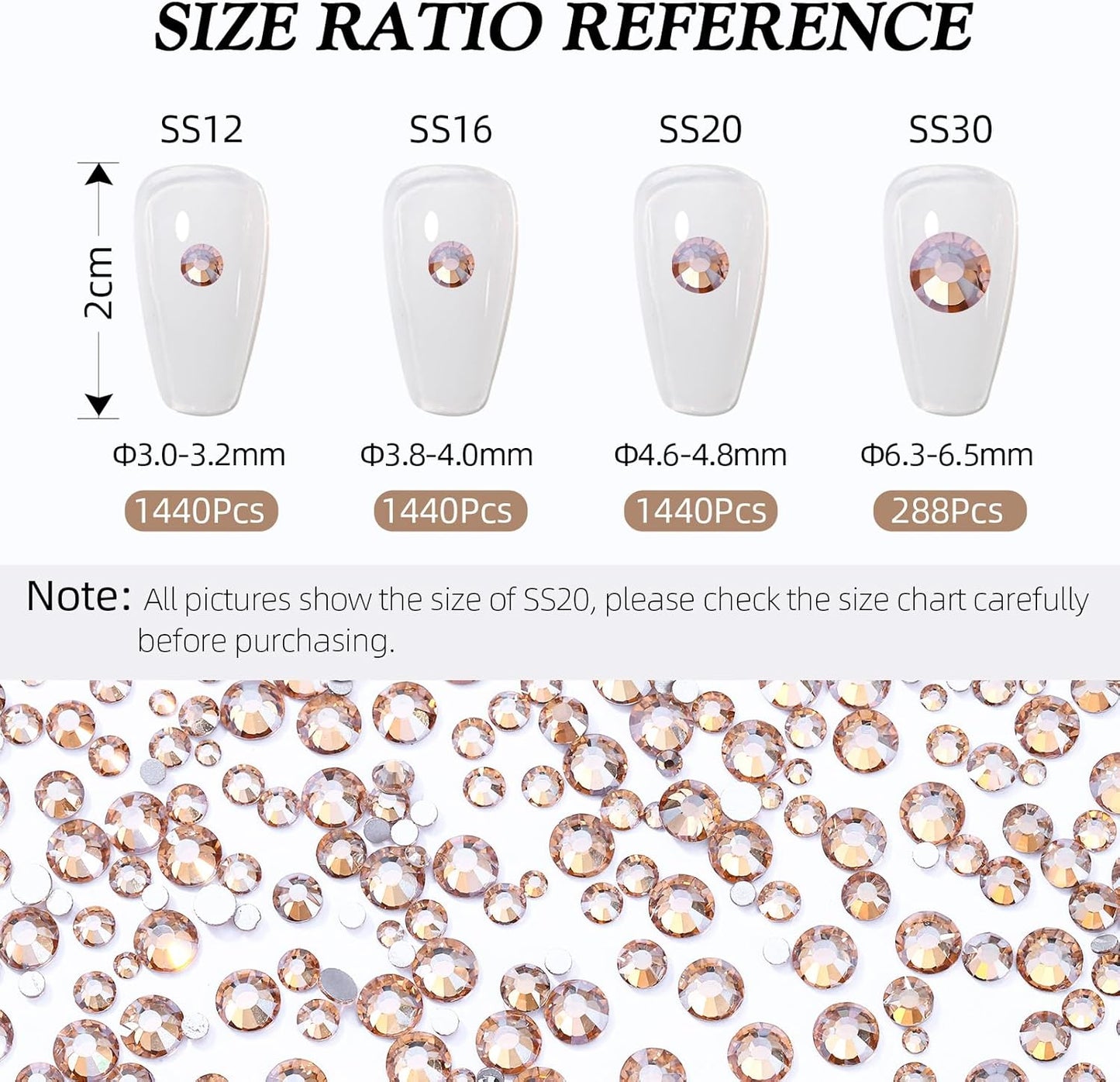 Gold Shadow Flatback Rhinestones, Glass Rhinestones for Nail Art and Craft, Glue Fix, Loose Crystal Gemstones(Gold Shadow, SS30, 288pcs, 6.4-6.6mm)