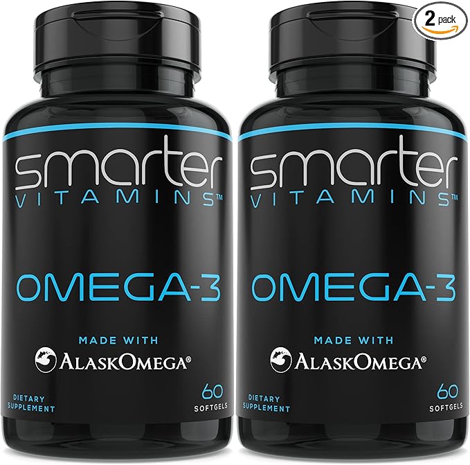 (2 Pack) Smarter Omega 3 Fish Oil, Berry Flavor, Burpless, Tasteless, 2000mg, Potent Triple Strength DHA EPA Brain OMEGA3, Joint & Heart Support, Made with AlaskOmega®