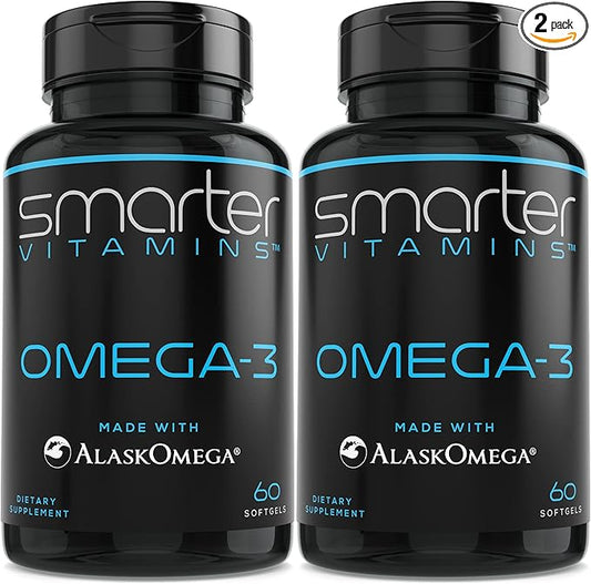 (2 Pack) Smarter Omega 3 Fish Oil, Berry Flavor, Burpless, Tasteless, 2000mg, Potent Triple Strength DHA EPA Brain OMEGA3, Joint & Heart Support, Made with AlaskOmega®