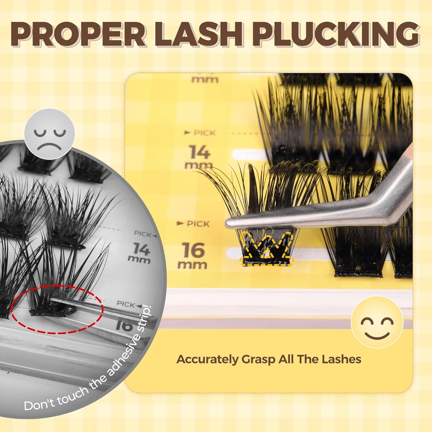 PopUp Self Adhesive Eyelashes Clusters, Press On Lashes Pre Glued Eyelash Extension Kit with Lash Tweezer,10-16mm No Glue No Remover Needed Self Adhesive Lashes Clusters ZNF23-D