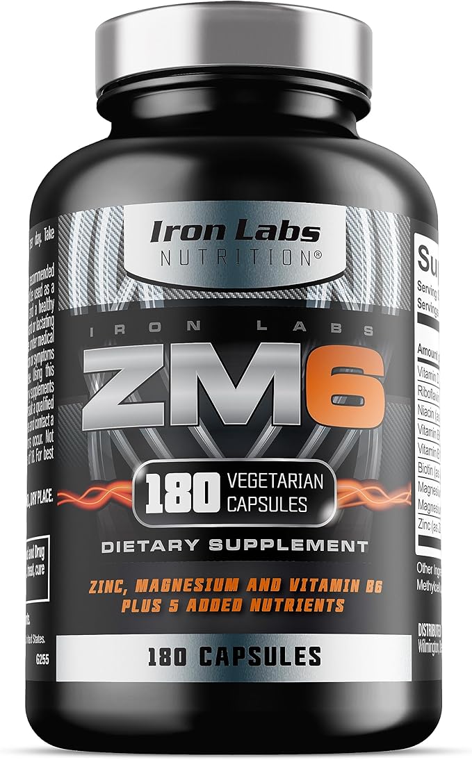 Iron Labs ZM6 - High Strength Zinc and Magnesium Supplement - 180 Vegetarian Capsules (3 Month Supply) - Super Enhanced Zinc Magnesium Aspartate and B6 Complex