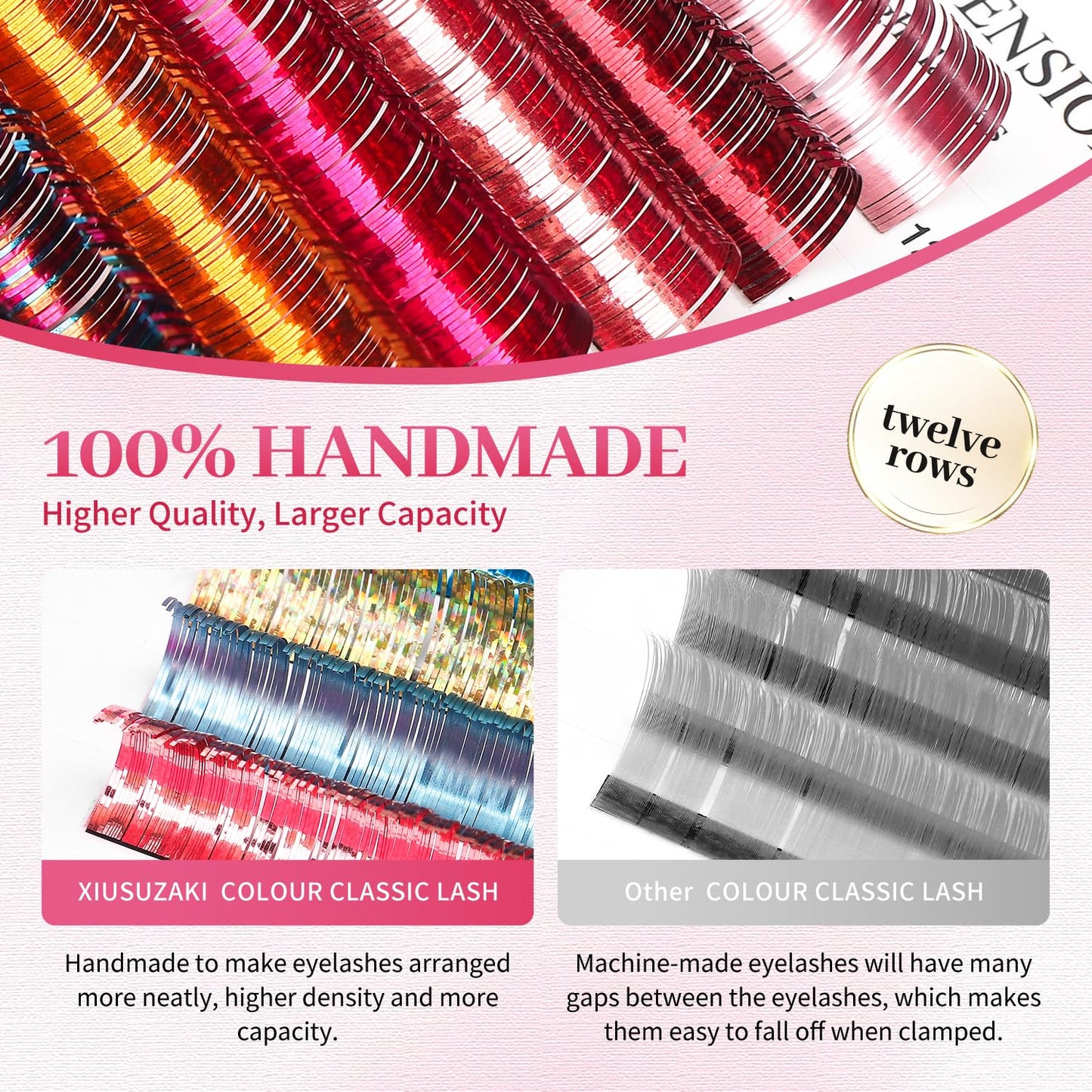 Glitter Spike Tinsel Eyelash Extensions 0.07 Colored Lashes Extension D Curl Lashes 9mm Lash Extensions Soft False Eyelashes Volume Lashes 12 Rows Professional Use(Glitter,0.07-D,9mm)