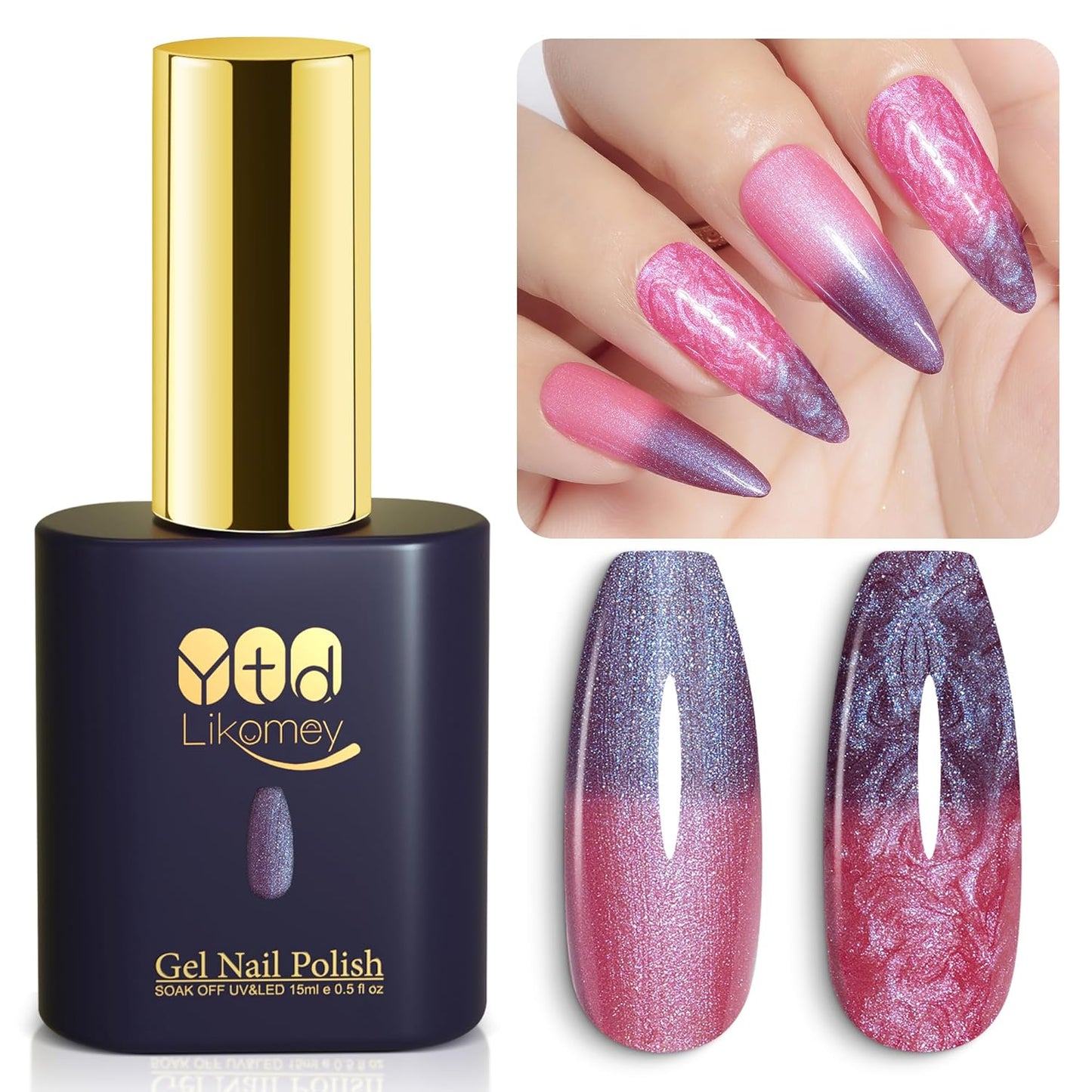 YTD Likomey Pearl Thread Color Changing Gel Nail Polish,15ml Red To Purple Shell Mermaid Drawing Pearlescent Glitter Mood Temperature Change Colors,Fall Winter Thermal Ombre Manicure UV Gel,WB425
