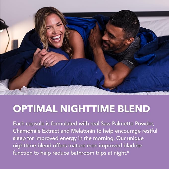 Night Time Saw Palmetto for Men - Saw Palmetto With Melatonin 3 mg and Chamomile Extract - Sleep & Prostate Supplement - Reduce Urinary Frequency for Men & Support Bladder in PM - Over 3 Month Supply