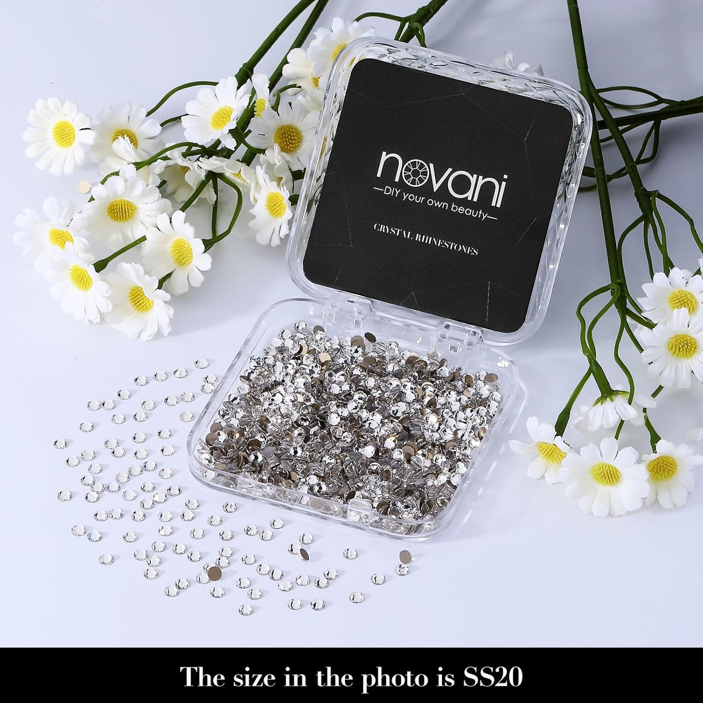 Novani 500pcs Clear Rhinestones Flat Back Round Rhinestone Style 2088 Sparkly Crystal Gemstones for Nail Art and Crafting,SS20(4.6-4.8mm