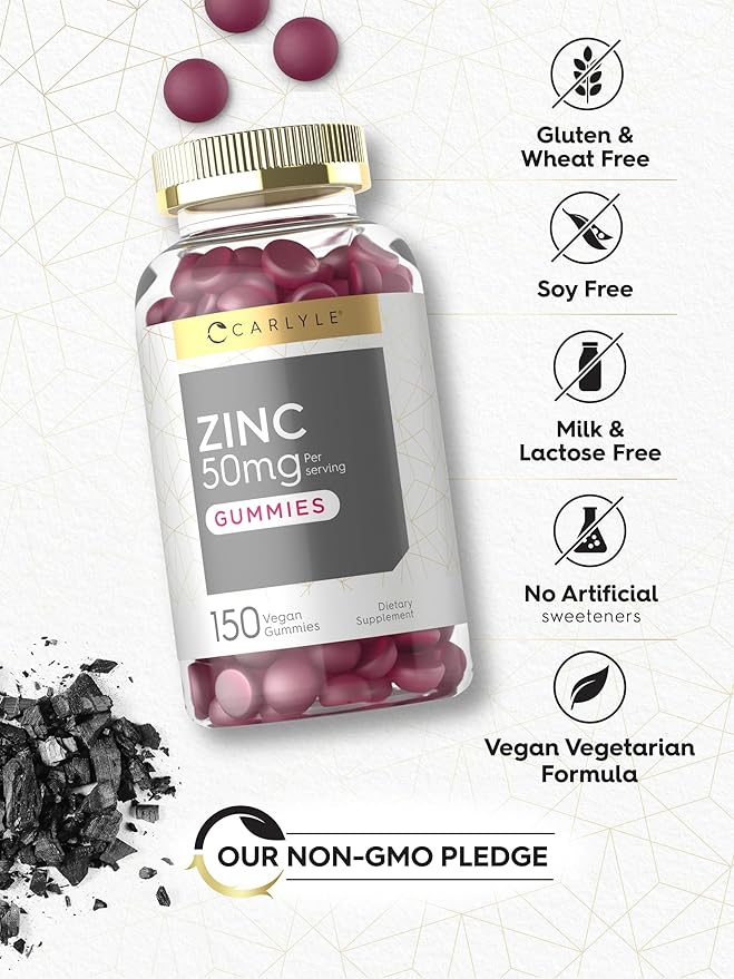 Carlyle Zinc 50mg Gummies | 150 Count | Vegan, Non-GMO and Gluten Free Formula | Zinc Citrate Dietary Supplement