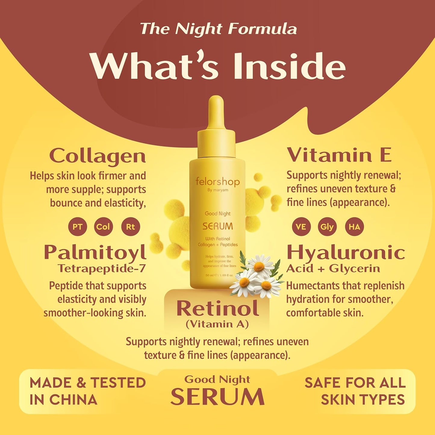 Good Night Collagen Serum with Retinol & Peptides | Anti-Aging Night Treatment | 50ml