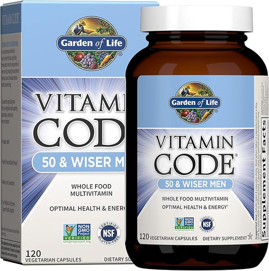 Garden of Life Multivitamin for Men, Vitamin Code 50 & Wiser Men's Raw Whole Food Vitamin Supplement with Probiotics, Vegetarian, 120 Capsules