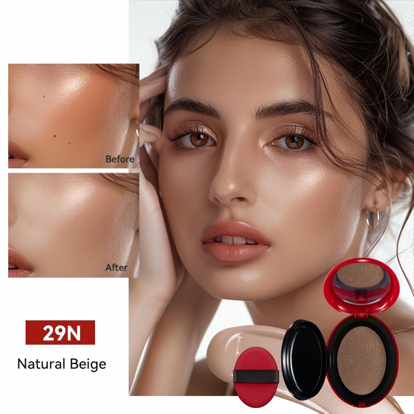 MAEPEOR Cushion Foundation 9 Colors Full Coverage Weightless Satin Glow Foundation Hydrating Long-Lasting Cushion BB Cream (Color 05)